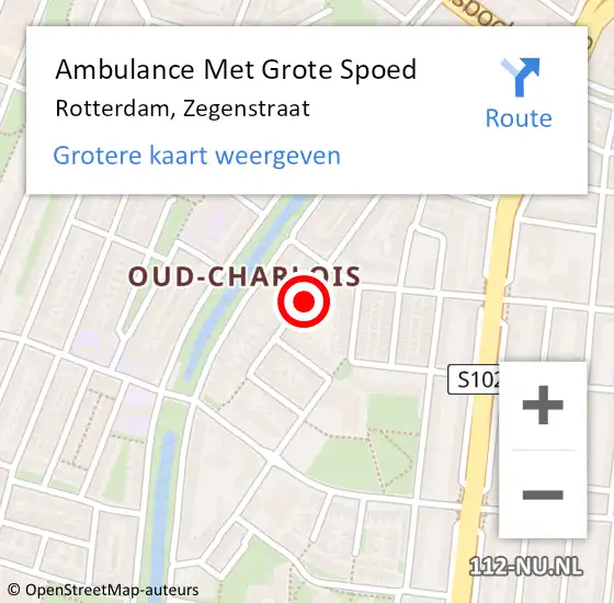 Locatie op kaart van de 112 melding: Ambulance Met Grote Spoed Naar Rotterdam, Zegenstraat op 30 mei 2024 03:16