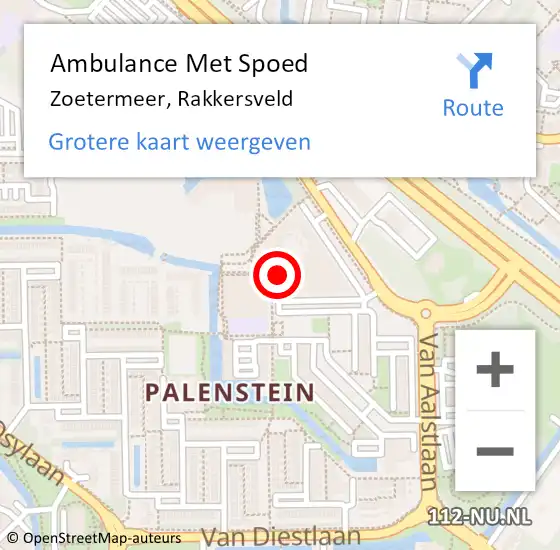 Locatie op kaart van de 112 melding: Ambulance Met Spoed Naar Zoetermeer, Rakkersveld op 30 mei 2024 03:19