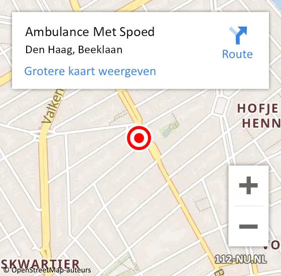 Locatie op kaart van de 112 melding: Ambulance Met Spoed Naar Den Haag, Beeklaan op 30 mei 2024 06:23