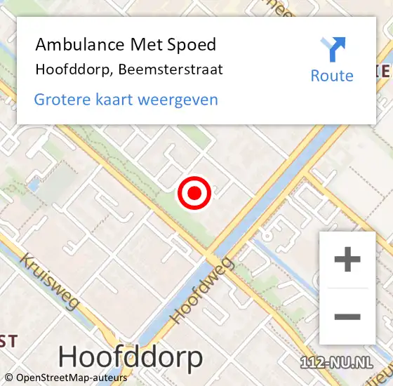 Locatie op kaart van de 112 melding: Ambulance Met Spoed Naar Hoofddorp, Beemsterstraat op 30 mei 2024 07:16