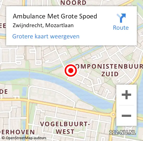 Locatie op kaart van de 112 melding: Ambulance Met Grote Spoed Naar Zwijndrecht, Mozartlaan op 30 mei 2024 07:44