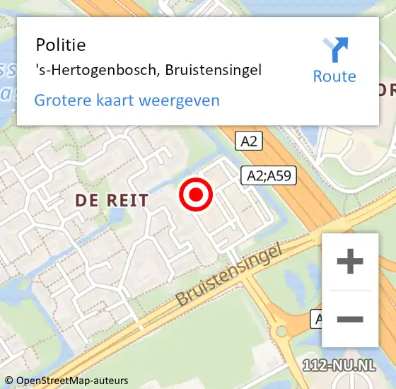 Locatie op kaart van de 112 melding: Politie 's-Hertogenbosch, Bruistensingel op 30 mei 2024 07:49