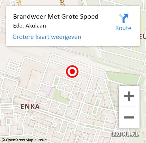 Locatie op kaart van de 112 melding: Brandweer Met Grote Spoed Naar Ede, Akulaan op 30 mei 2024 07:49