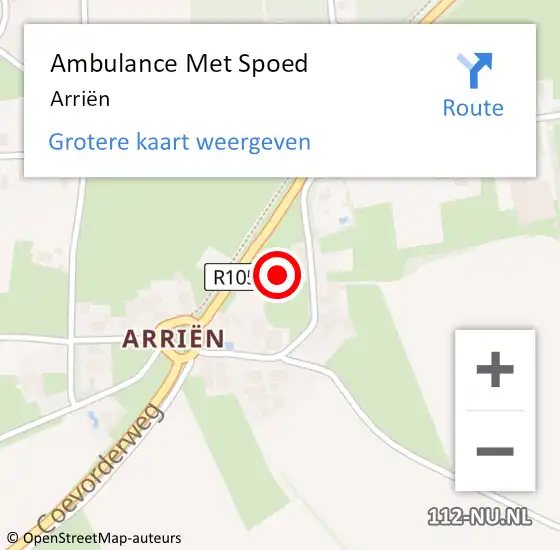 Locatie op kaart van de 112 melding: Ambulance Met Spoed Naar Arriën op 30 mei 2024 08:02