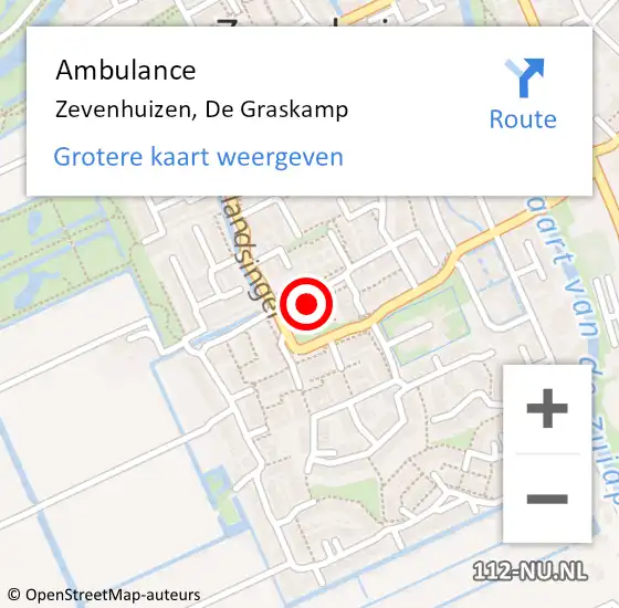 Locatie op kaart van de 112 melding: Ambulance Zevenhuizen, De Graskamp op 7 oktober 2014 16:53