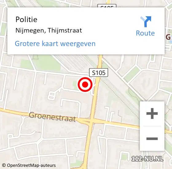 Locatie op kaart van de 112 melding: Politie Nijmegen, Thijmstraat op 30 mei 2024 08:37