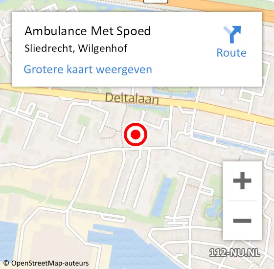 Locatie op kaart van de 112 melding: Ambulance Met Spoed Naar Sliedrecht, Wilgenhof op 30 mei 2024 08:38