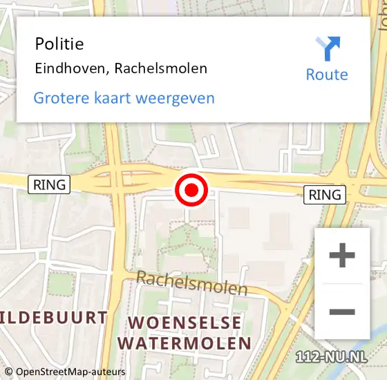 Locatie op kaart van de 112 melding: Politie Eindhoven, Rachelsmolen op 30 mei 2024 08:40