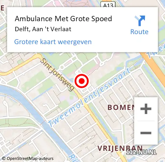 Locatie op kaart van de 112 melding: Ambulance Met Grote Spoed Naar Delft, Aan 't Verlaat op 30 mei 2024 08:56