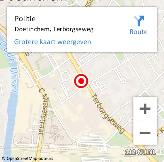 Locatie op kaart van de 112 melding: Politie Doetinchem, Terborgseweg op 30 mei 2024 09:48