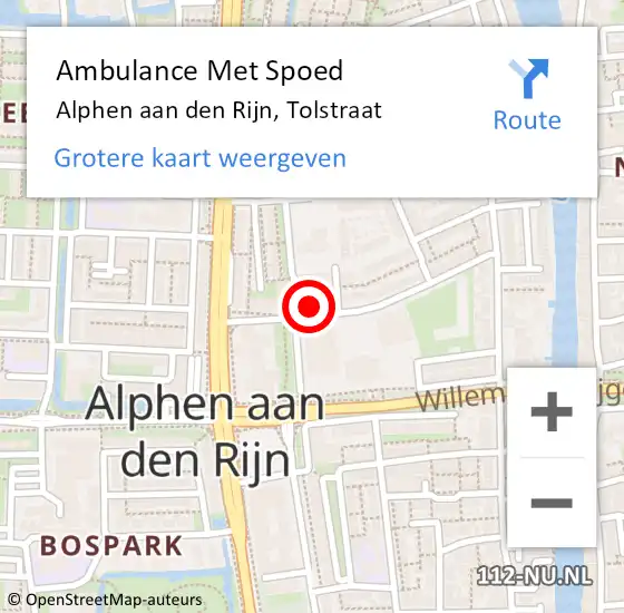 Locatie op kaart van de 112 melding: Ambulance Met Spoed Naar Alphen aan den Rijn, Tolstraat op 30 mei 2024 09:51