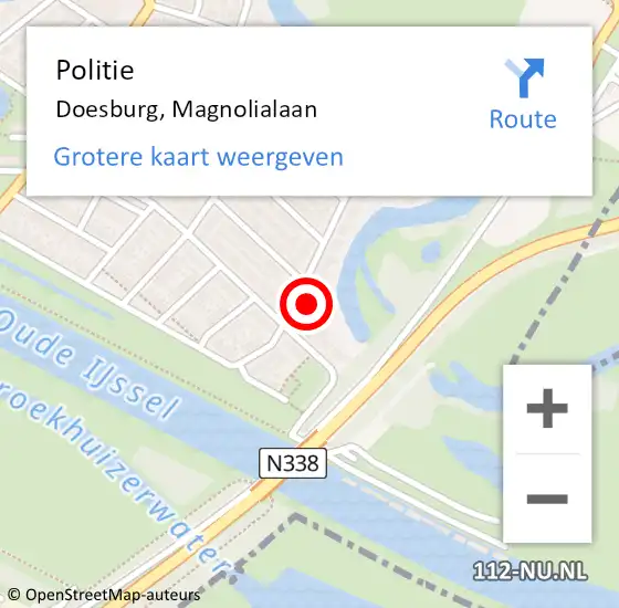 Locatie op kaart van de 112 melding: Politie Doesburg, Magnolialaan op 30 mei 2024 09:57