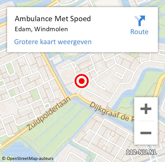 Locatie op kaart van de 112 melding: Ambulance Met Spoed Naar Edam, Windmolen op 30 mei 2024 09:57