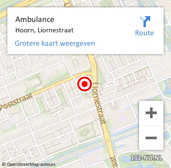 Locatie op kaart van de 112 melding: Ambulance Hoorn, Liornestraat op 30 mei 2024 10:05