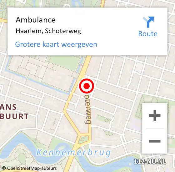 Locatie op kaart van de 112 melding: Ambulance Haarlem, Schoterweg op 30 mei 2024 10:22