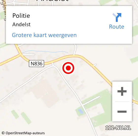 Locatie op kaart van de 112 melding: Politie Andelst op 30 mei 2024 10:25