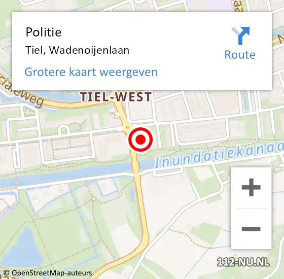 Locatie op kaart van de 112 melding: Politie Tiel, Wadenoijenlaan op 30 mei 2024 10:28