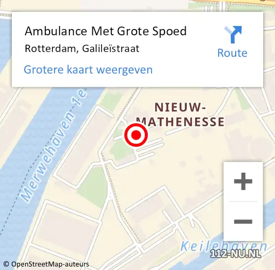 Locatie op kaart van de 112 melding: Ambulance Met Grote Spoed Naar Rotterdam, Galileïstraat op 30 mei 2024 10:34