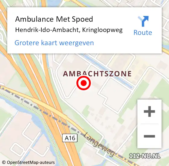 Locatie op kaart van de 112 melding: Ambulance Met Spoed Naar Hendrik-Ido-Ambacht, Kringloopweg op 30 mei 2024 10:35