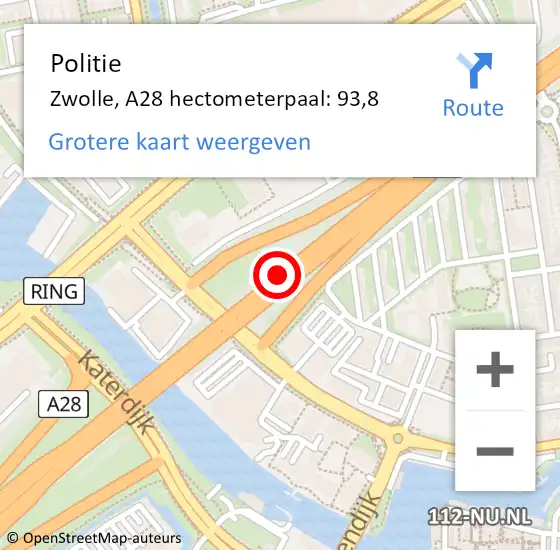 Locatie op kaart van de 112 melding: Politie Zwolle, A28 hectometerpaal: 93,8 op 30 mei 2024 10:38