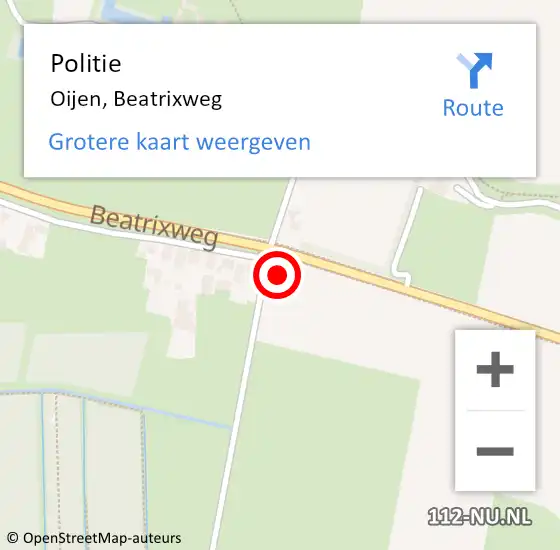 Locatie op kaart van de 112 melding: Politie Oijen, Beatrixweg op 30 mei 2024 10:43