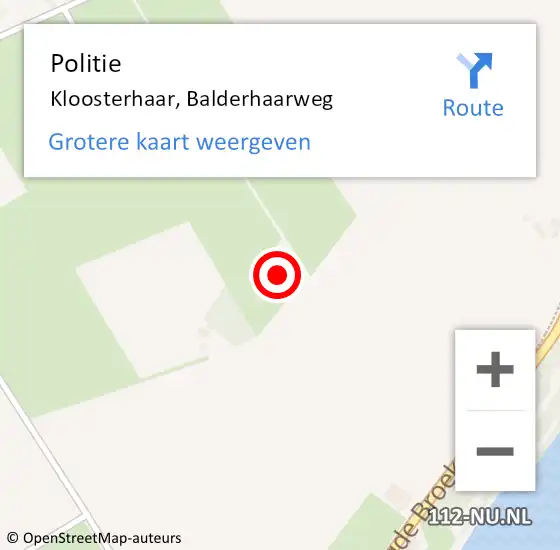 Locatie op kaart van de 112 melding: Politie Kloosterhaar, Balderhaarweg op 30 mei 2024 10:50