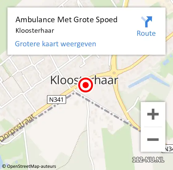 Locatie op kaart van de 112 melding: Ambulance Met Grote Spoed Naar Kloosterhaar op 30 mei 2024 10:50