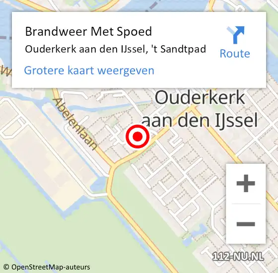 Locatie op kaart van de 112 melding: Brandweer Met Spoed Naar Ouderkerk aan den IJssel, 't Sandtpad op 30 mei 2024 10:53