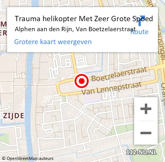 Locatie op kaart van de 112 melding: Trauma helikopter Met Zeer Grote Spoed Naar Alphen aan den Rijn, Van Boetzelaerstraat op 30 mei 2024 10:57