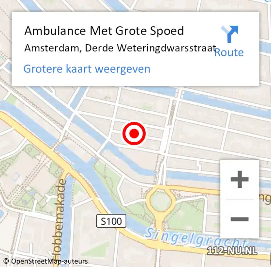 Locatie op kaart van de 112 melding: Ambulance Met Grote Spoed Naar Amsterdam, Derde Weteringdwarsstraat op 30 mei 2024 11:06