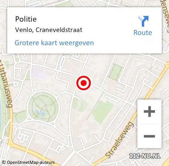 Locatie op kaart van de 112 melding: Politie Venlo, Craneveldstraat op 30 mei 2024 11:14