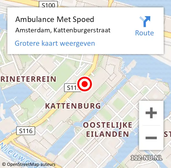 Locatie op kaart van de 112 melding: Ambulance Met Spoed Naar Amsterdam, Kattenburgerstraat op 30 mei 2024 11:59