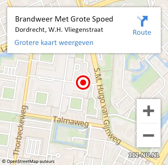 Locatie op kaart van de 112 melding: Brandweer Met Grote Spoed Naar Dordrecht, W.H. Vliegenstraat op 30 mei 2024 12:08