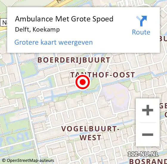 Locatie op kaart van de 112 melding: Ambulance Met Grote Spoed Naar Delft, Koekamp op 30 mei 2024 12:10