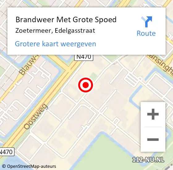 Locatie op kaart van de 112 melding: Brandweer Met Grote Spoed Naar Zoetermeer, Edelgasstraat op 30 mei 2024 12:19