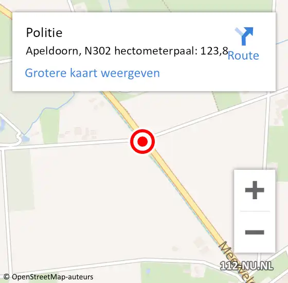 Locatie op kaart van de 112 melding: Politie Apeldoorn, N302 hectometerpaal: 123,8 op 30 mei 2024 12:26