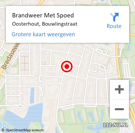 Locatie op kaart van de 112 melding: Brandweer Met Spoed Naar Oosterhout, Bouwlingstraat op 30 mei 2024 12:29