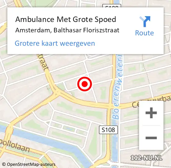 Locatie op kaart van de 112 melding: Ambulance Met Grote Spoed Naar Amsterdam, Balthasar Floriszstraat op 30 mei 2024 12:34