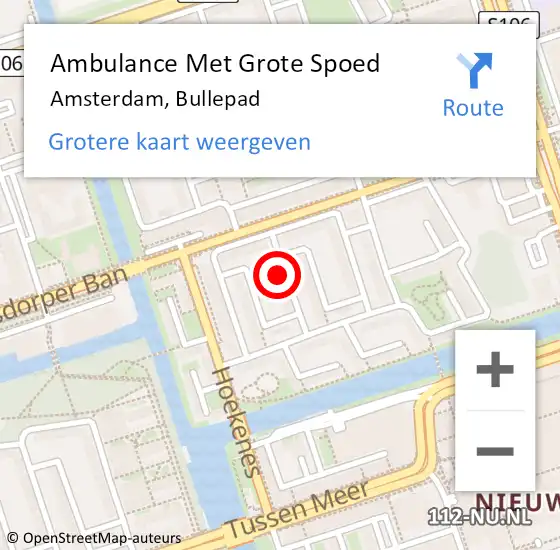 Locatie op kaart van de 112 melding: Ambulance Met Grote Spoed Naar Amsterdam, Bullepad op 30 mei 2024 12:36