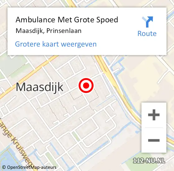 Locatie op kaart van de 112 melding: Ambulance Met Grote Spoed Naar Maasdijk, Prinsenlaan op 30 mei 2024 12:42