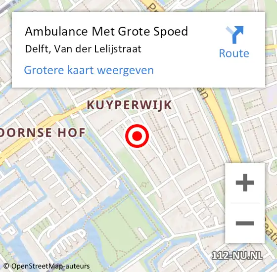 Locatie op kaart van de 112 melding: Ambulance Met Grote Spoed Naar Delft, Van der Lelijstraat op 30 mei 2024 12:51