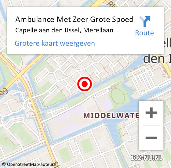 Locatie op kaart van de 112 melding: Ambulance Met Zeer Grote Spoed Naar Capelle aan den IJssel, Merellaan op 30 mei 2024 12:53