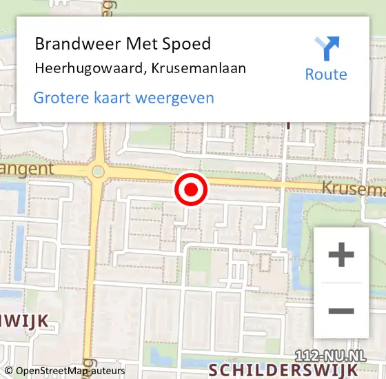 Locatie op kaart van de 112 melding: Brandweer Met Spoed Naar Heerhugowaard, Krusemanlaan op 30 mei 2024 12:55