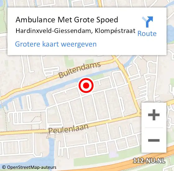 Locatie op kaart van de 112 melding: Ambulance Met Grote Spoed Naar Hardinxveld-Giessendam, Klompéstraat op 30 mei 2024 13:09