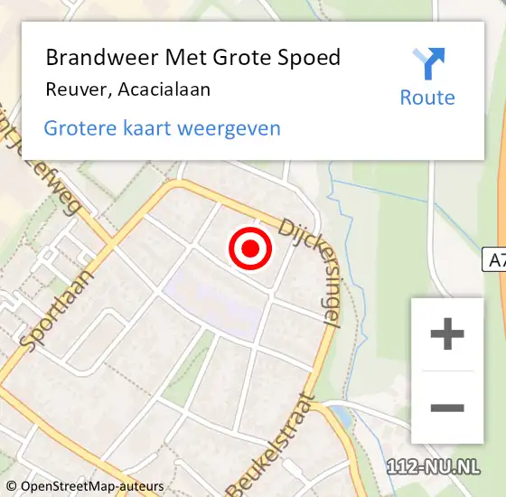 Locatie op kaart van de 112 melding: Brandweer Met Grote Spoed Naar Reuver, Acacialaan op 30 mei 2024 13:28