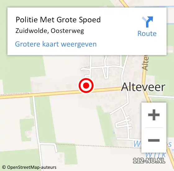 Locatie op kaart van de 112 melding: Politie Met Grote Spoed Naar Zuidwolde, Oosterweg op 30 mei 2024 13:44