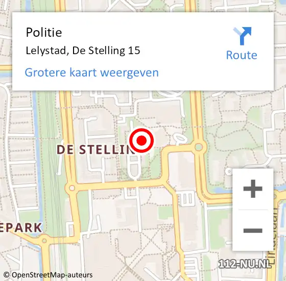 Locatie op kaart van de 112 melding: Politie Lelystad, De Stelling 15 op 30 mei 2024 13:47