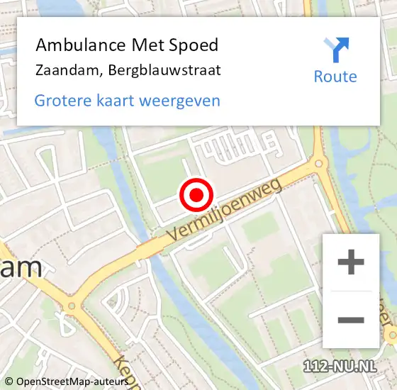 Locatie op kaart van de 112 melding: Ambulance Met Spoed Naar Zaandam, Bergblauwstraat op 30 mei 2024 13:48