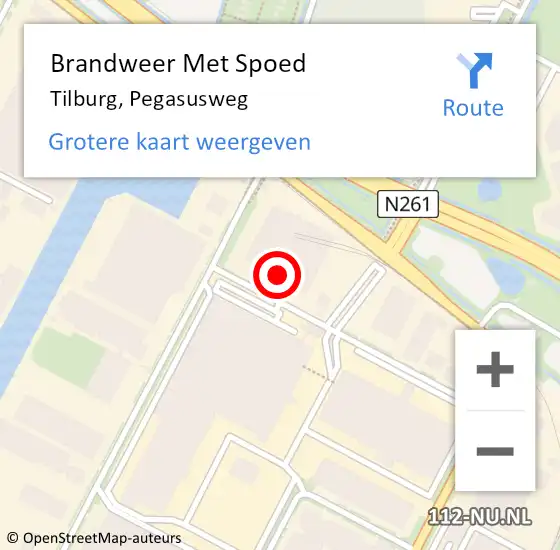 Locatie op kaart van de 112 melding: Brandweer Met Spoed Naar Tilburg, Pegasusweg op 30 mei 2024 13:56