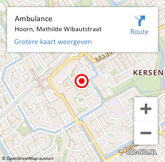 Locatie op kaart van de 112 melding: Ambulance Hoorn, Mathilde Wibautstraat op 30 mei 2024 13:56